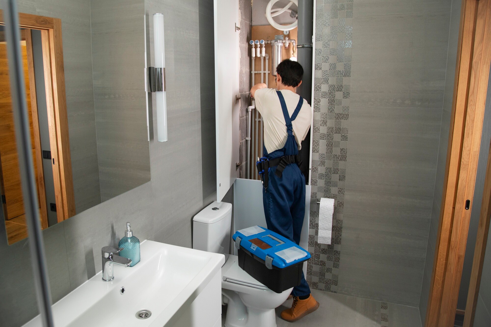 male plumber working fix problems client s house 23 2150990698 1